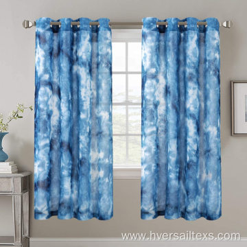 Manual Tie Dye Linen Semi Sheer Blue Curtains